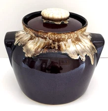 Vintage Roseville Pottery Brown Drip Glaze Covered Bean Pot R.R.P. Co USA 9x7.5"