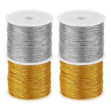 Total 152yard Metallic Cord Set, 4Rolls 0.6mm Dia Ornament String, Gold,Silver