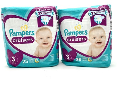 2X  Pampers Cruisers Jumbo Pack Babies Size 3  16-28 Pounds 25ct Diapers
