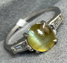Vintage Cats Eye Chrysoberyl Diamond Antique Art Deco Ring Estate Fine Jewelry 8