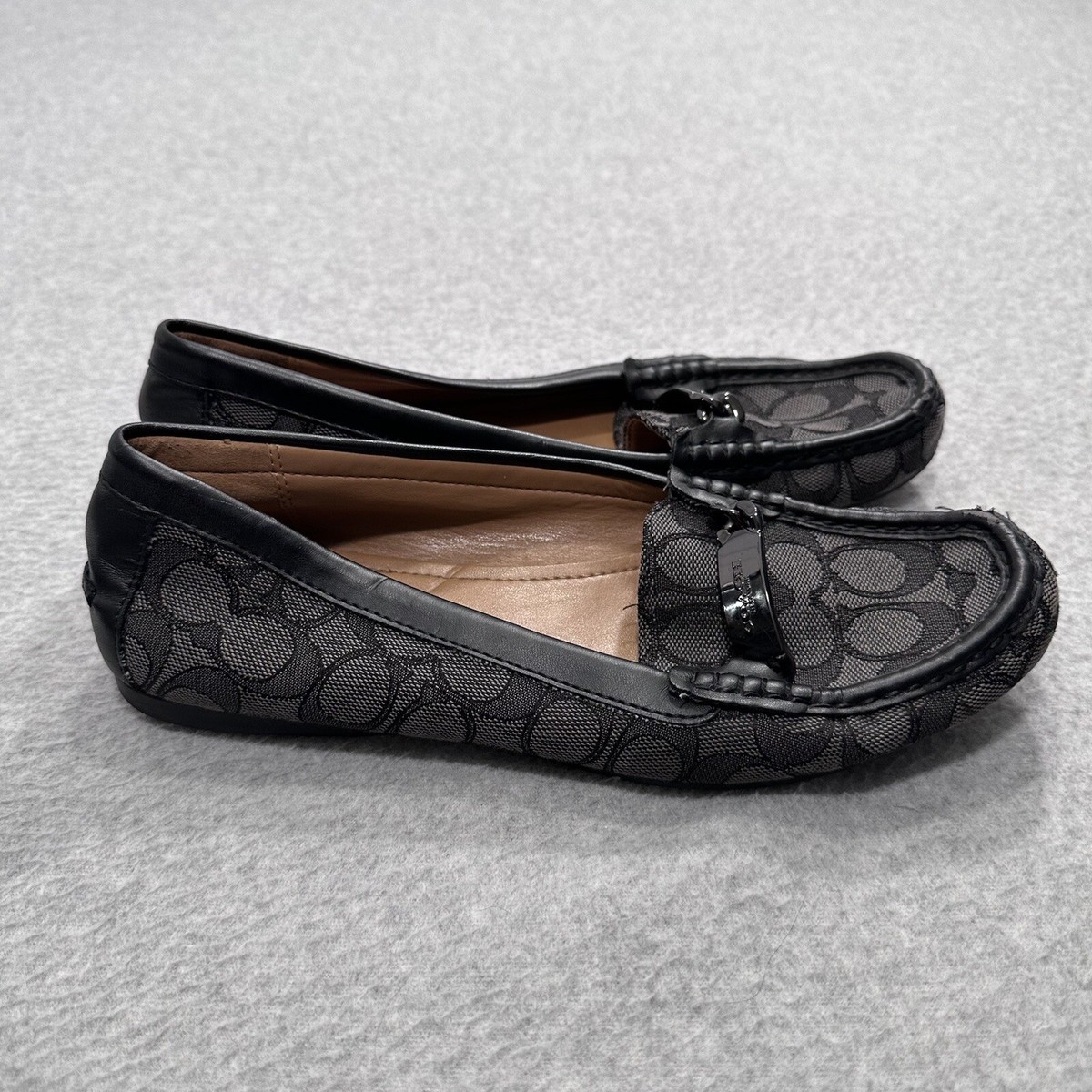 Coach Olive Black Gray Signature Logo Print Canvas Leather