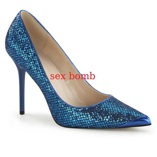 Sexy DECOLTE' a PUNTA tacco 10 dal 35 al 46 BLU NAVY GLITTER LAME' Chic  Gamour | eBay