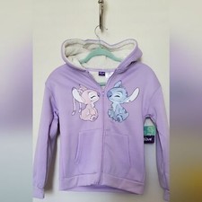 Disney Lilo  Stitch Girl's Sherpa Hoodie Zip-Up - Stitch and Angel