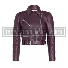 Motorcycle Jacket Purple For Women, Cropped Leather Jackets Womens, Get 30% Off