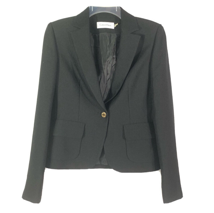 Calvin Klein Women's Black 1 Button Suit Jacket/Blazer Textured Size 4