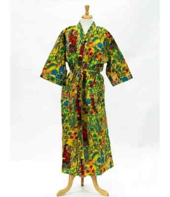 Indian Yellow Frida 100% Cotton Robes Long Kimono Sleepwear Night Kimono Robes