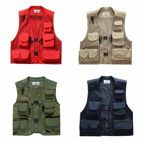 Womens Men Mesh Utility Vest Jacket Waistcoat Fishing Gilet Multi Pocket Classic - Picture 3 of 17