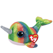 Ty Beanie Boo Nori The Narwhal with Huge Silver Horn and Rainbow Colors