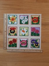 Flowers Daisies Tulips Pansies Makower Cotton Quilt Fabric Panel Blocks 9 