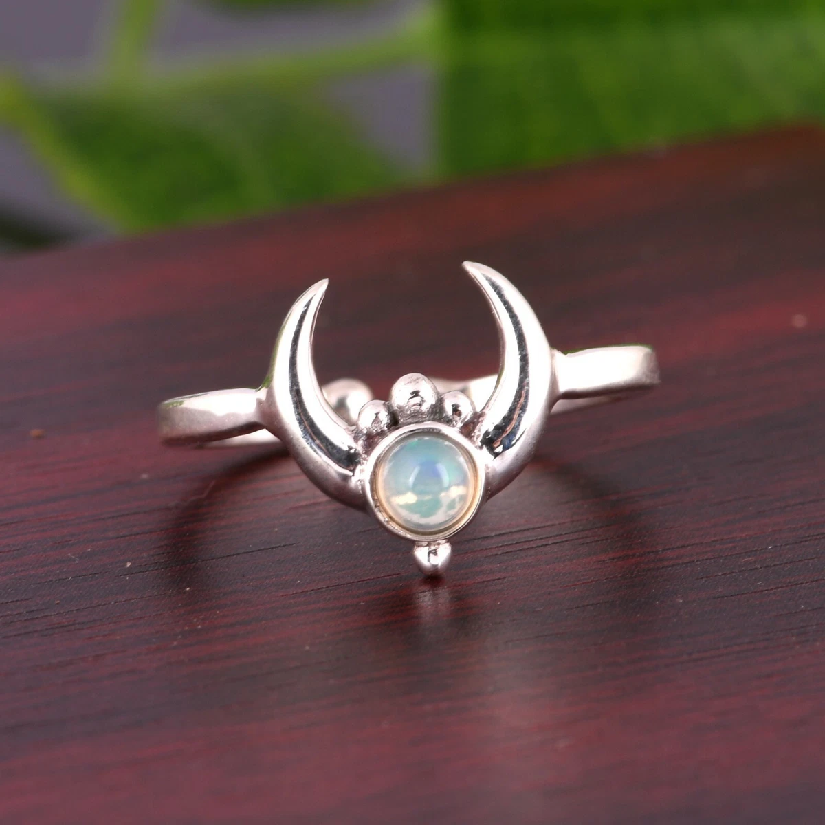 Opal crescent moon ring deals