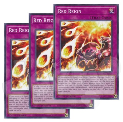 Yugioh - Red Reign x 3 - 1st Edition NM - Plus Free Holographic Card