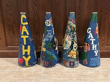 Vintage High School Cheerleader 4 Megaphones Hand-Painted Bull Horn Football Pep