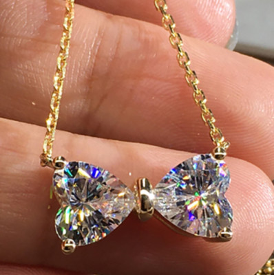 2Ct Heart Cut VVS1/D Diamond Bow Pendant 18'' Free Chain 14K Yellow Gold Finish