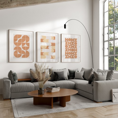 Set of 3 Mid Century Geometric Prints | Warm Orange Retro Wall Art - Picture 2 of 6