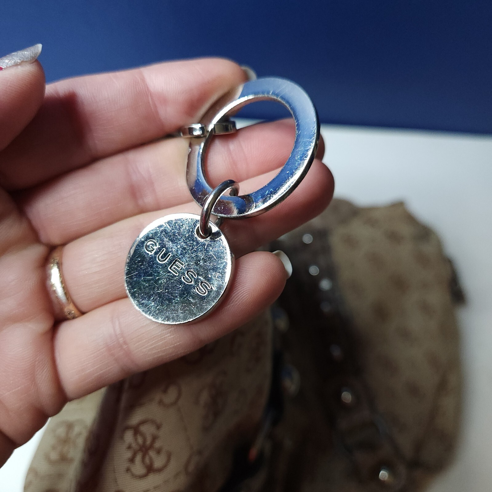 Guess Canvas Faux Leather Tote Handbag Purse Brow… - image 3