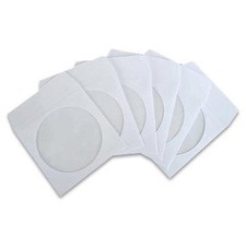 Image of 100 x White CD DVD Disc Paper Sleeves with Transparent Window - 100 Pack