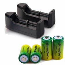 4x Skywolfeye 1800Mah Li-ion 16340 RCR123A Rechargeable Battery Cell 2x Charger