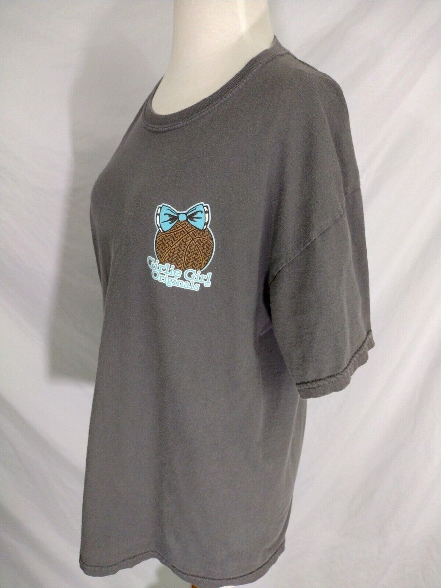 Girlie Girl Originals Grey SS T Shirt Womens L Basketball Blue Ribbon  Cotton