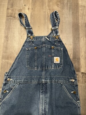 Vintage 90s Carhartt Unlined Denim Overalls Size 38x29 USA Blue