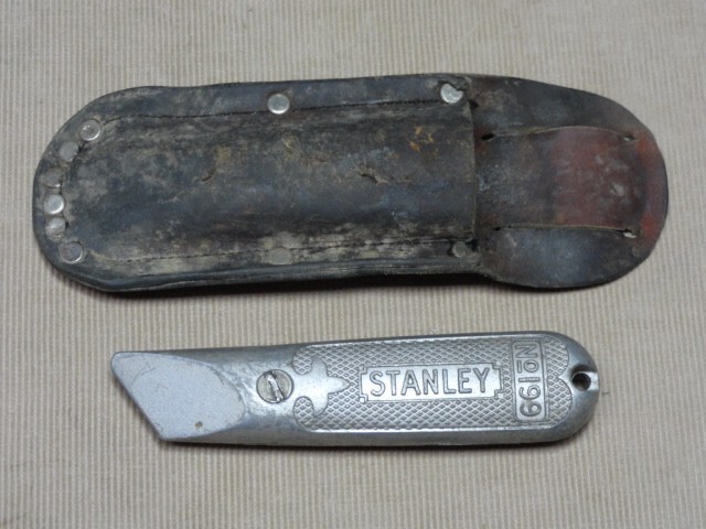 Vtg Stanley No 199 Fixed Blade Utility Knife Box Cutter USA Aluminum w/ Sheath