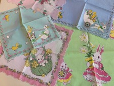 Set /5 NEW Spring Easter Bunny Handkerchiefs  LuRay Hankies  Special Price 