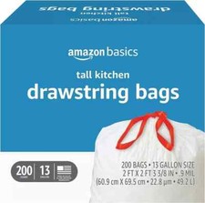 Tall Kitchen Drawstring Trash 200 Count Pack of 1 , White