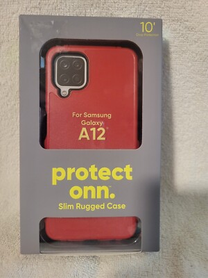 ONN Rugged Phone Case for Samsung Galaxy A12 - Black or Red 10' Drop Protection