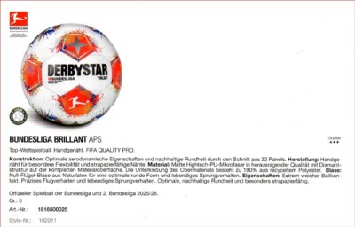 Derbystar Bundesliga Fußball Brillant APS Saison 25/26 Offizieller Spielball NEU