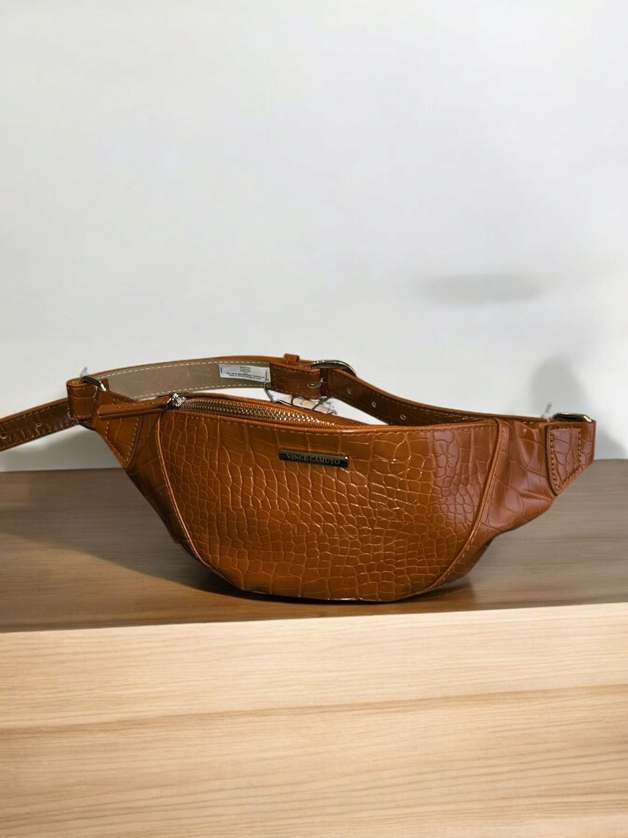 Vince Camuto Brown Silver Croc Embossed Belt Bag/Fanny Pack Large