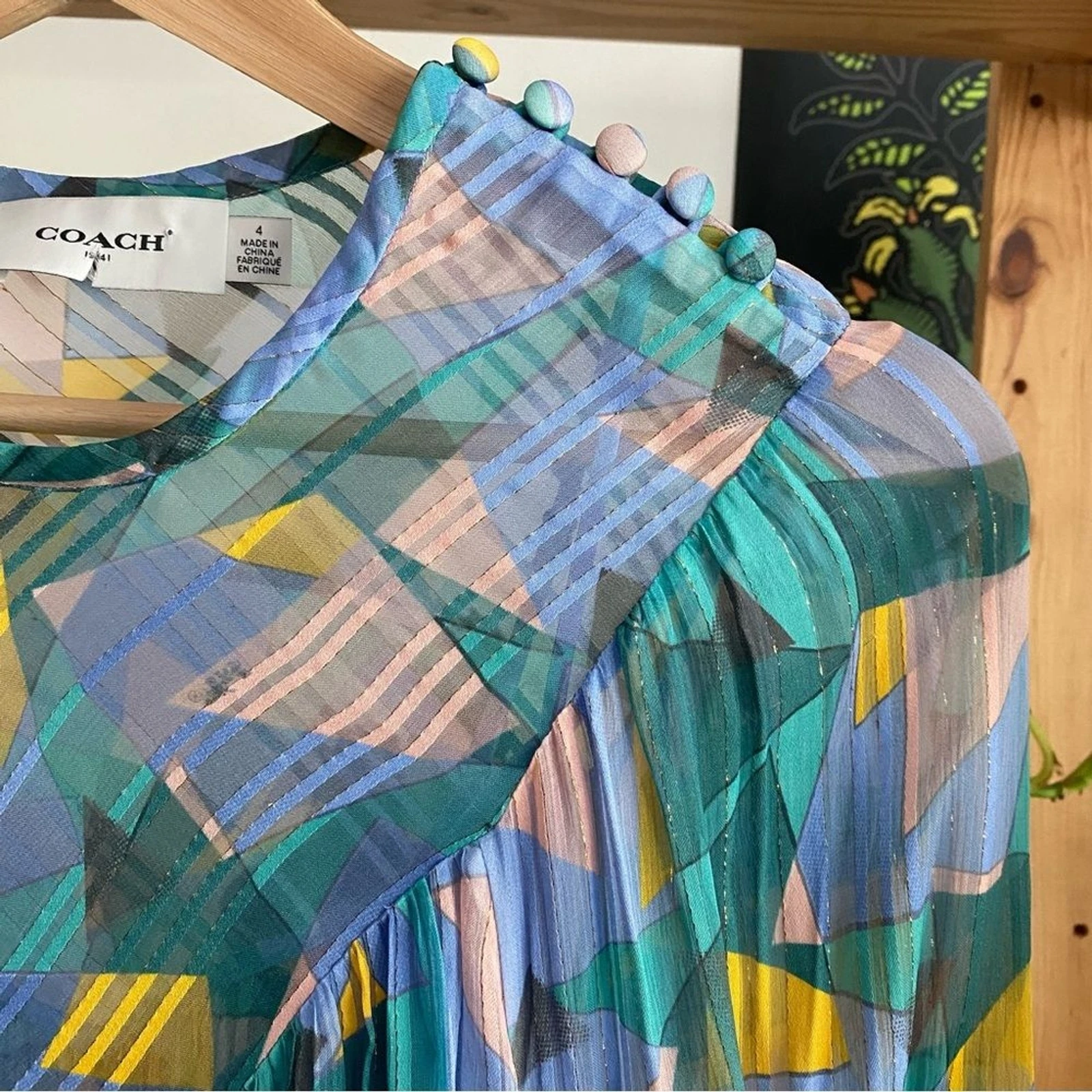 Mini abito Coach colorato audace Geo Yoke manica lunga