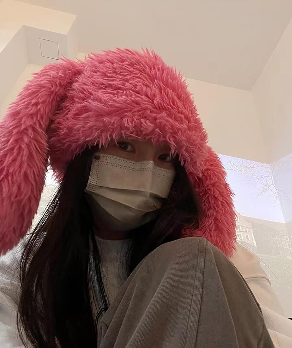 Women's Girls Fuzzy Bunny Hat Cute Plush Beanie with Bunny Ears