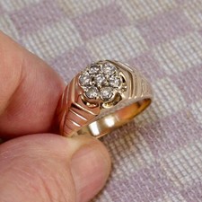 MENS ESTATE 14K YELLOW GOLD HALF CARAT CLUSTER NATURAL DIAMOND RING size 10 