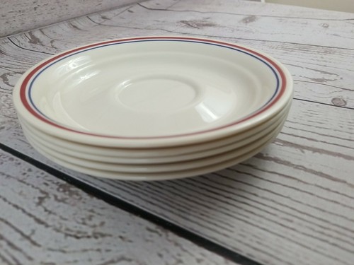 Corelle by Corning Piattini Beige Cannella Strisce Rosso e Blu Lotto di 5 - Vintage - Foto 11 di 11