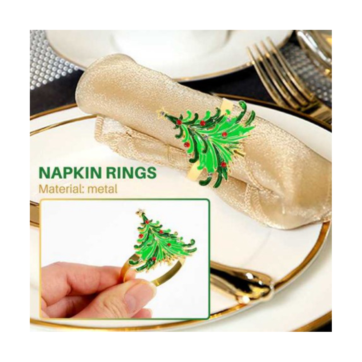 10Pcs Green Christmas Tree Napkin Rings,for Christmas Dining Table9040