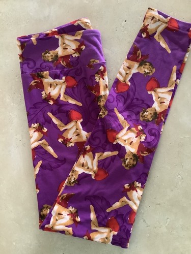 NWT LulaRoe One Size OS Leggings Valentines Day Purple Cupid **Rare** - Picture 3 of 9