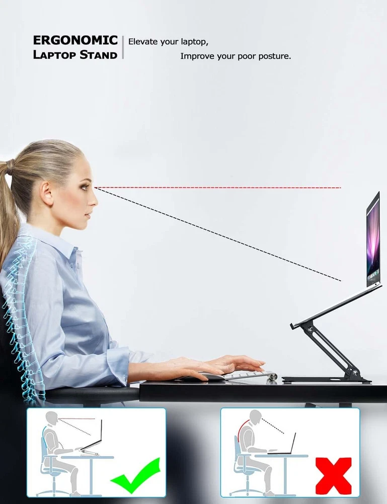 Laptop Stand, Adjustable Aluminum Laptop Riser for Desk, Foldable Portable La...