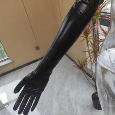 Patent Leather Black Wet Long Gloves Women Men Cosplay Games for More Pleasure