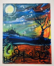 Original Art Artwork 3 KEYS Surreal Landscape Oil Painting Wood  Forrest Powars