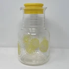 Vintage Pyrex Carafe Glass Lemon Yellow Pitcher & Lid 3515 Ribbed Neck 1.5 Qt