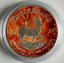 Südafrika 1 Krügerrand 2019, Springbock,  Color, Sapphire facetted, 1 Oz Silber