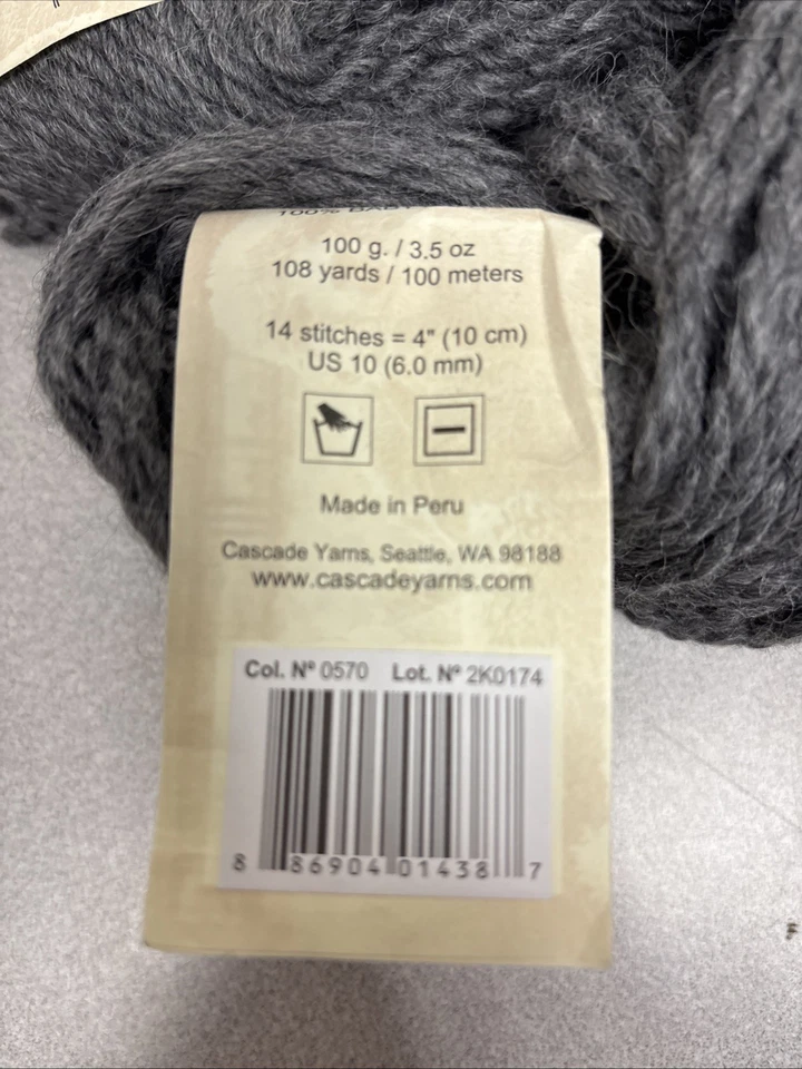NEW CASCADE YARN  baby alpaca chunky color #0570 gray 100gr/ 108 yard - Image 4 of 4
