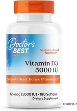 Doctor's Best Vitamin D3 5000IU, Non-GMO, Gluten  Soy Free, 180 Count