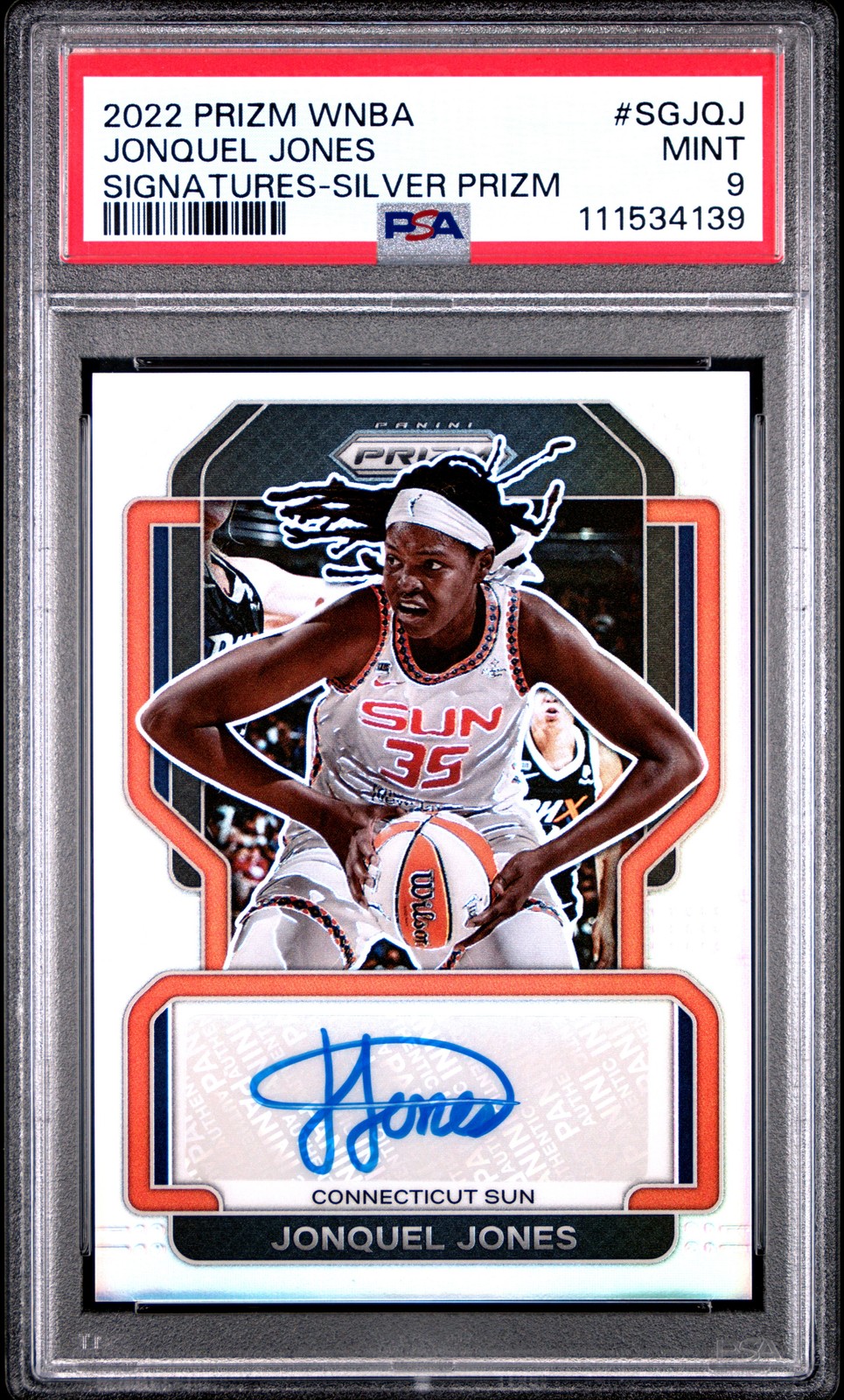 2022 Prizm Wnba #SGJQJ Jonquel Jones Signatures Silver AUTO PSA 9