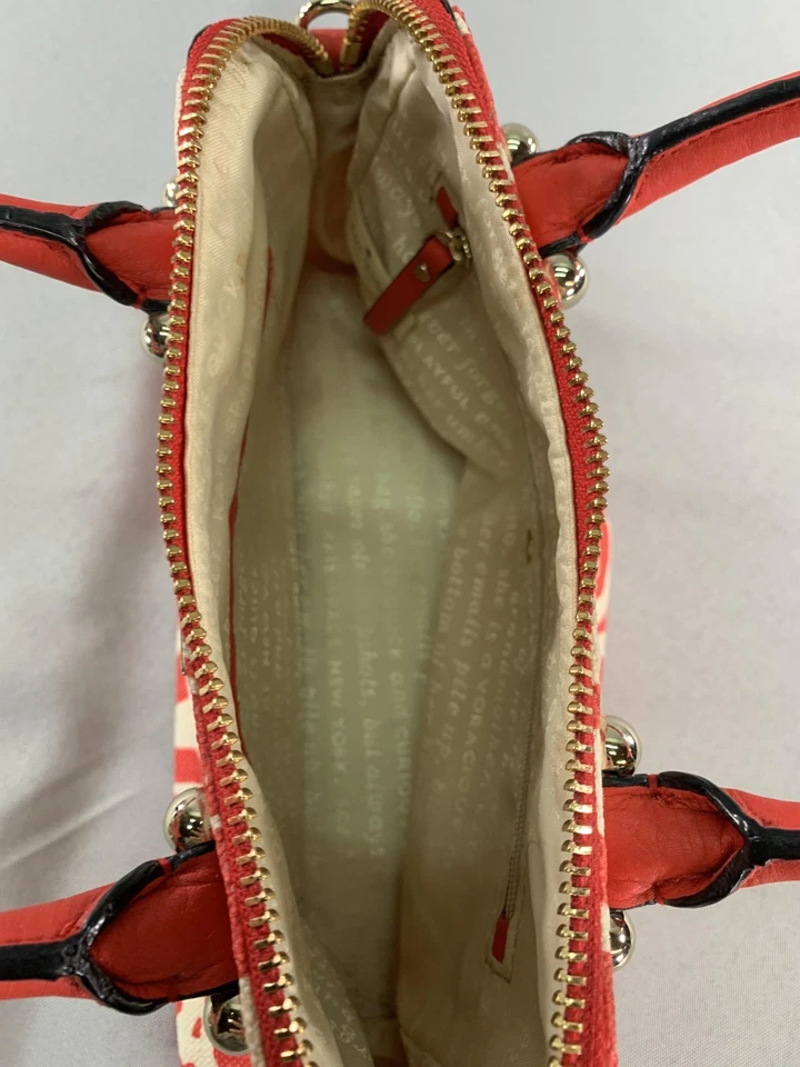 Kate Spade New York Floral Canvas Satchel Purse Womens Red White Leather Trim - Image 4 of 4