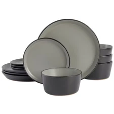 Gibson Soho Lounge 12pc Sofia Coupe Stoneware Dinnerware Set - Matte Gray