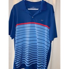 Vineyard Vines Mens Large Blue Performance Striped Short Sleeve Golf Polo Shirt