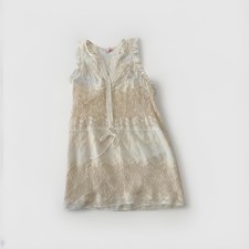 Glam Cream Lace Sleeveless Boho Dress Button Front Ruffle Tie Waist - Small