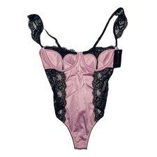 Frederick's of Hollywood Ilana Satin and Lace Teddy Zephyr / Black Size Medium