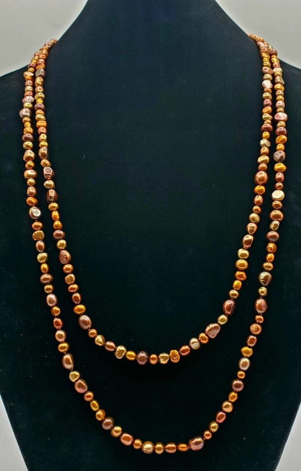 Collar de perlas de agua dulce capas extra largas 69" bronce sin fin cobre oro Foto 2 de 4
