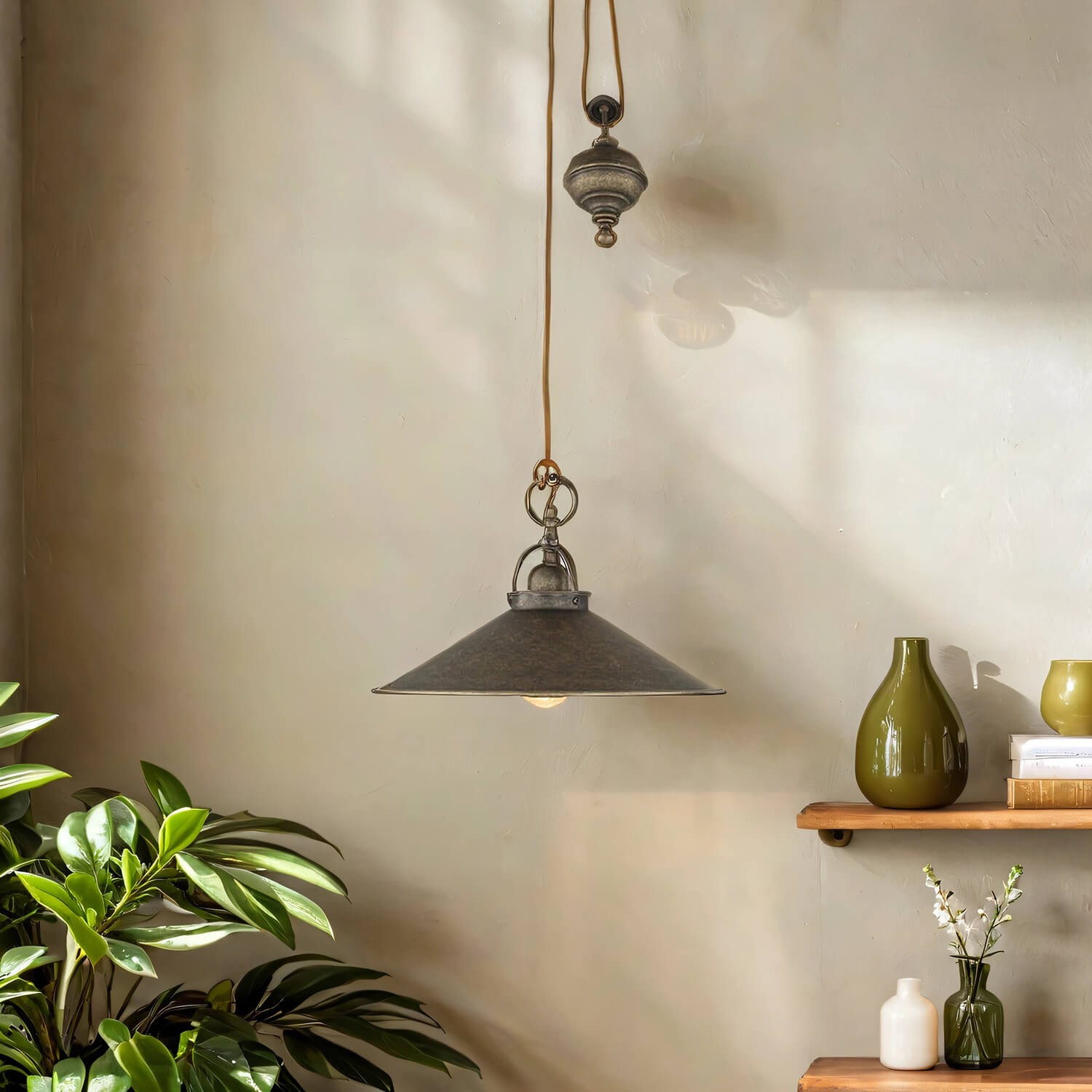 Lámpara colgante industrial con péndulo de tracción latón antiguo premium lámpara colgante